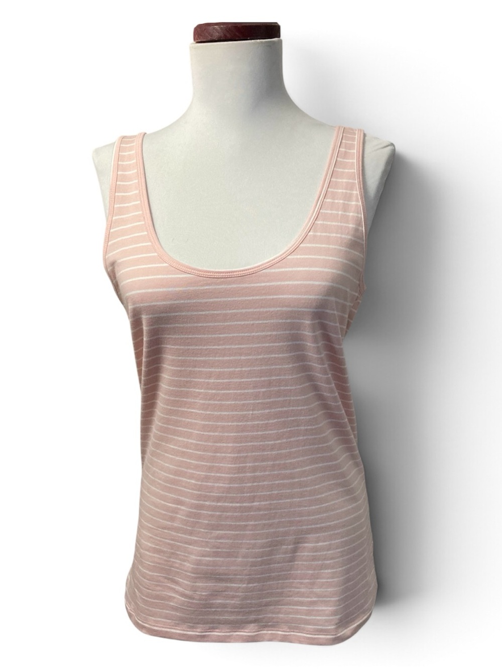 NWT Old Navy Peach & White Striped Scoop Neck Tank Top Soft Cotton Size Medium